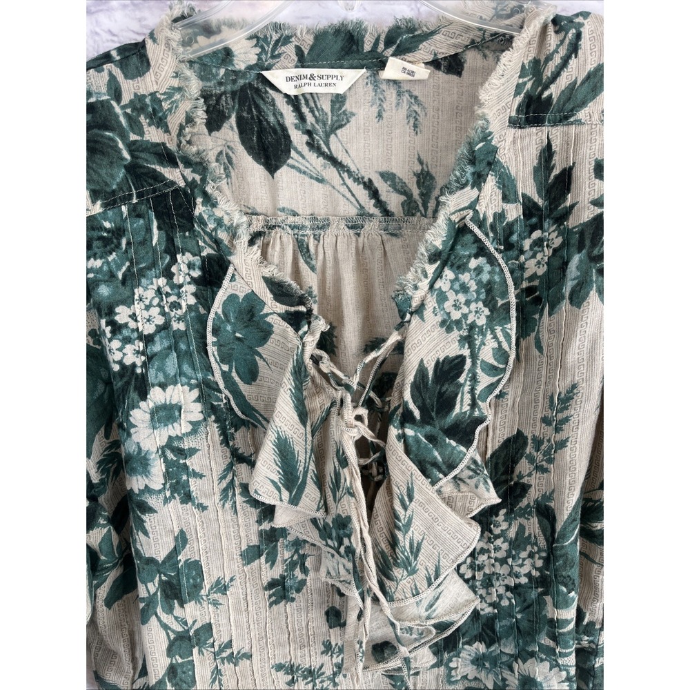 Denim & Supply Ralph Lauren Boho Peasant Lightweight Floral Ruffle Tie Top Med - Picture 2 of 9